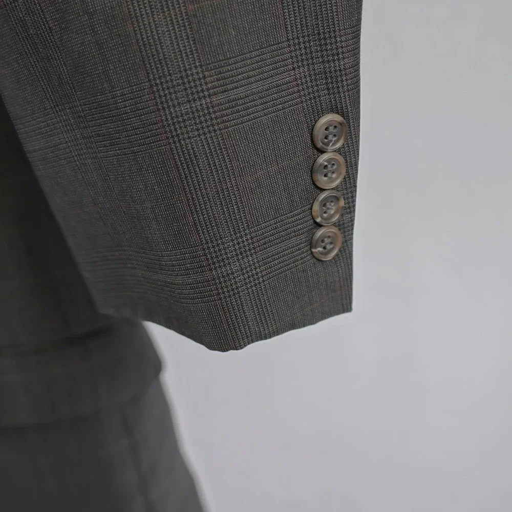 DAMAGED Jos A Bank Wool Green Plaid 2 Piece Suit 40R 35 / 31 W/ Orange Red Wind
